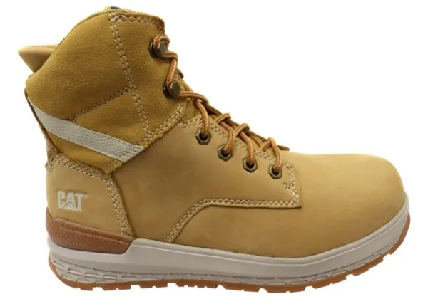 Light Brown Caterpillar Mens Leather Impact Zip Carbon Composite Toe Work Boots